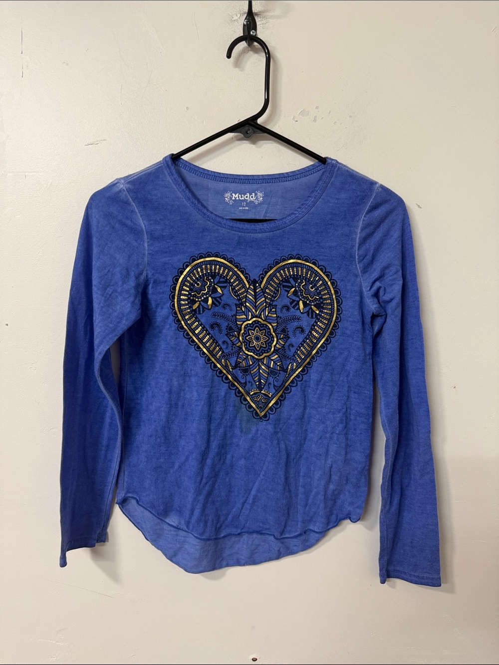 Mudd Royal Blue Long Sleeve Tee with Embroidered Heart